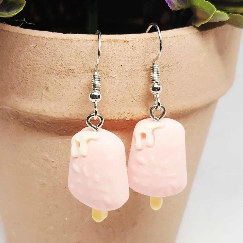 Pink Popsicle Dangle Earrings Novelty Ice Cream‎ Foodie Summer Jewelry NEW